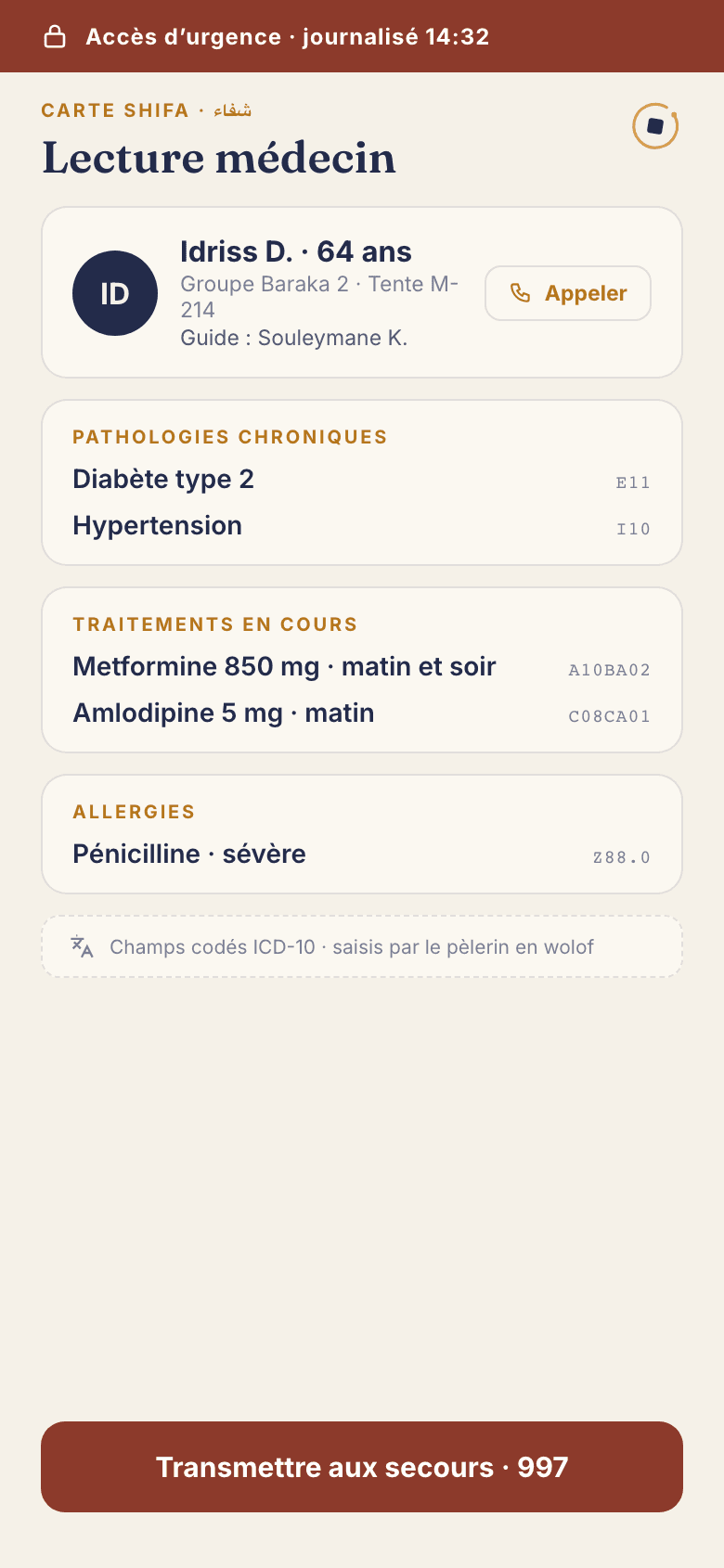 Carte Shifa · lecture médecin