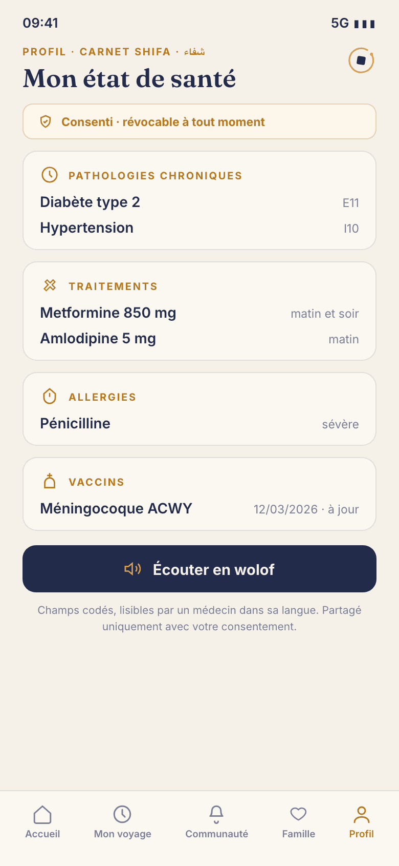 Mon état de santé, consenti